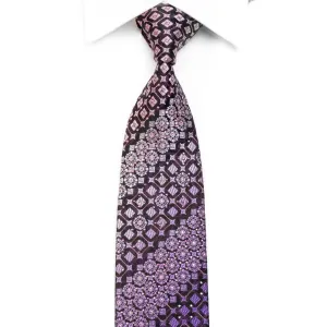 Indian Homme Men's Crystal Rhinestone Necktie Purple Geometric On Black With Sparkles