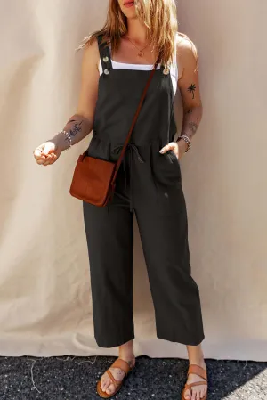 Modern Cropped with Buttoned Straps and Drawstring Jumpsuit